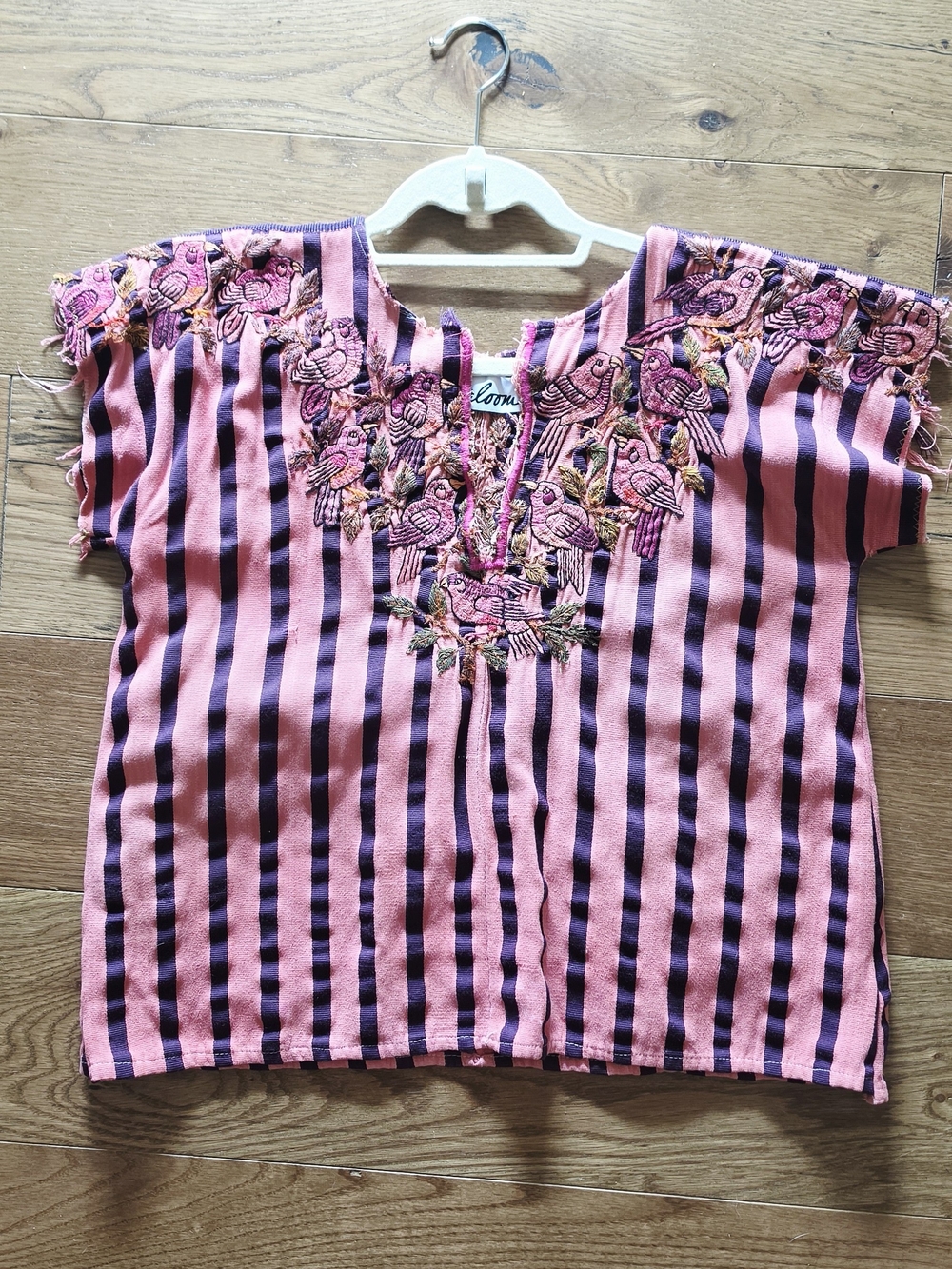 Arloom Vintage Huipil Top Pink With Purple Stripes - Picture 2 of 12